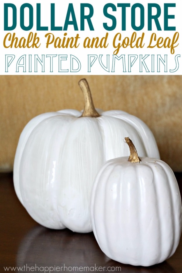 34 Pumpkin Decorations For Fall - Chalk Paint And Gold Leaf Painted Pumpkin - Easy DIY Pumpkin Decor Ideas for Home, Yard, Outdoors - Cool Pumpkin Decorating Ideas for Adults and Kids Party, Creative Crafts With Paint, Glitter and No Carve Projects for Halloween 