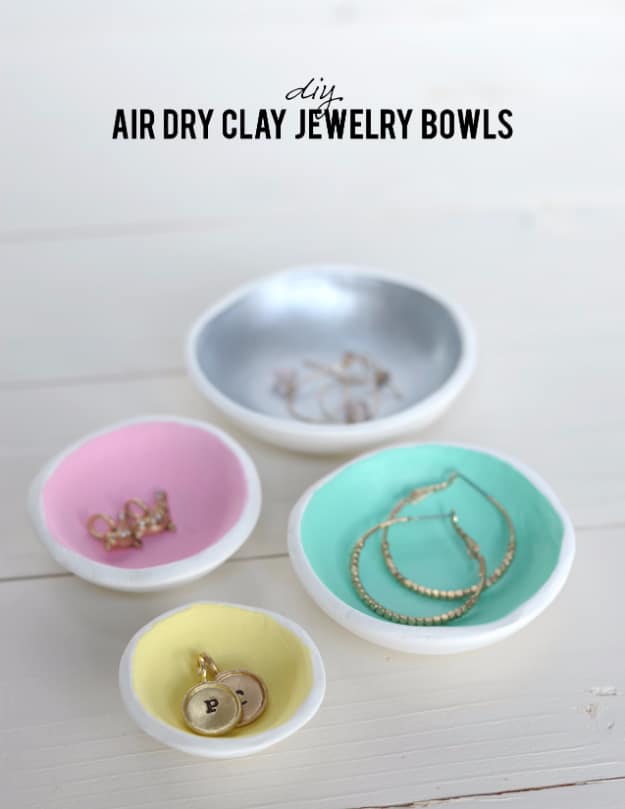 Dollar Store Crafts - DIY Air Dry Clay Jewelry Bowls - Best Cheap DIY Dollar Store Craft Ideas for Kids, Teen, Adults, Gifts and For Home #dollarstore #crafts #cheapcrafts #diy