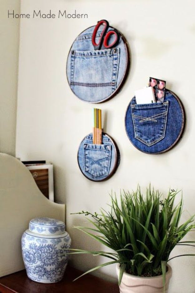 Dollar Store Crafts - Denim Pocket Organizers - Best Cheap DIY Dollar Store Craft Ideas for Kids, Teen, Adults, Gifts and For Home #dollarstore #crafts #cheapcrafts #diy