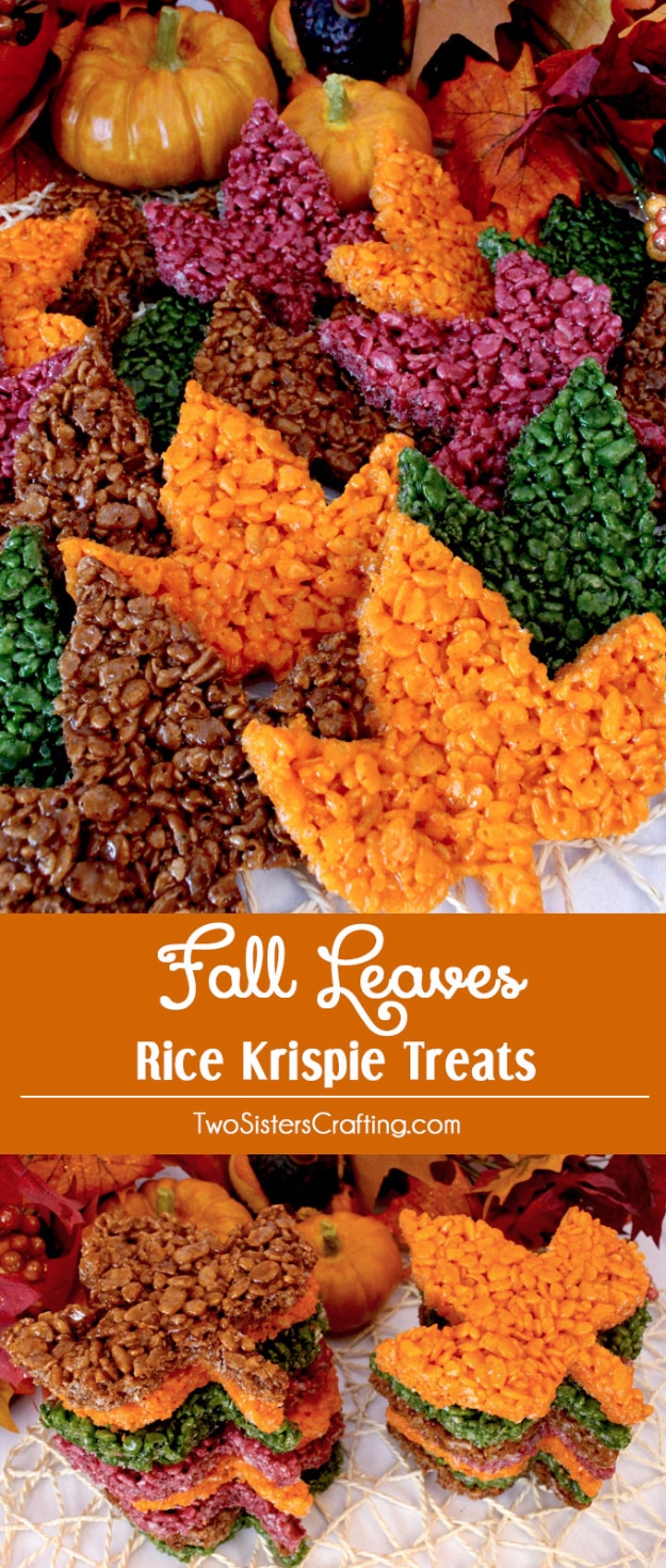 35 Fall Recipes - Fall Leaves Rice Krispie Treats - Best Quick And Easy Fall Recipe Ideas and Healthy Dishes You Can Make For Dinner, Soup, Appetizers, Crockpot and Slow Cooker Snacks and Drinks, Even Dessert 