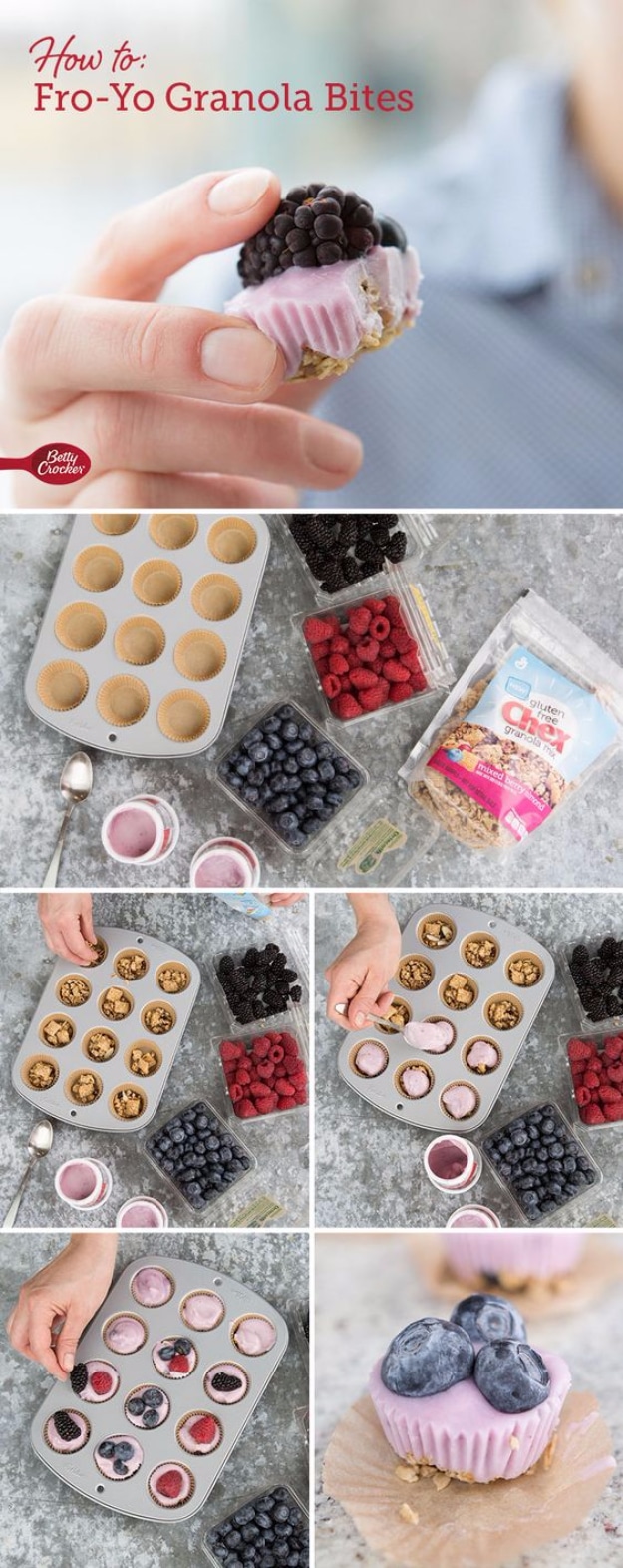 33 Easy Recipes for Back To School - Fro Yo Granola Bites -Quick and Delicious Recipe Ideas for Kids and Adults. Pack for School Lunches, Make Ahead for Work, Freeze and Store for Early Morning Breakfasts, Super Lunch Meals, Simple Snacks and Dinner 