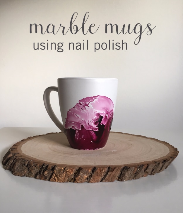 Dollar Store Crafts - Marble Mugs Using Nail Polish - Best Cheap DIY Dollar Store Craft Ideas for Kids, Teen, Adults, Gifts and For Home #dollarstore #crafts #cheapcrafts #diy