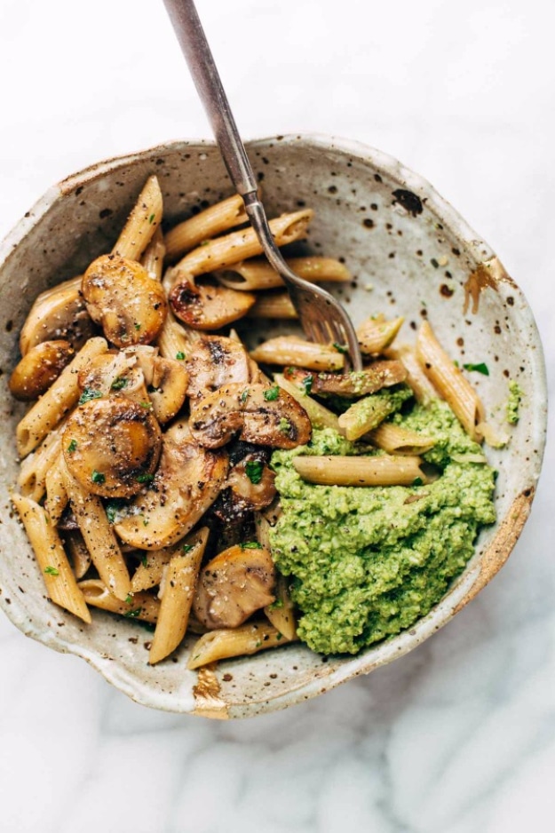 35 Fall Recipes - Simple Mushroom Penne With Walnut Pesto - Best Quick And Easy Fall Recipe Ideas and Healthy Dishes You Can Make For Dinner, Soup, Appetizers, Crockpot and Slow Cooker Snacks and Drinks, Even Dessert 
