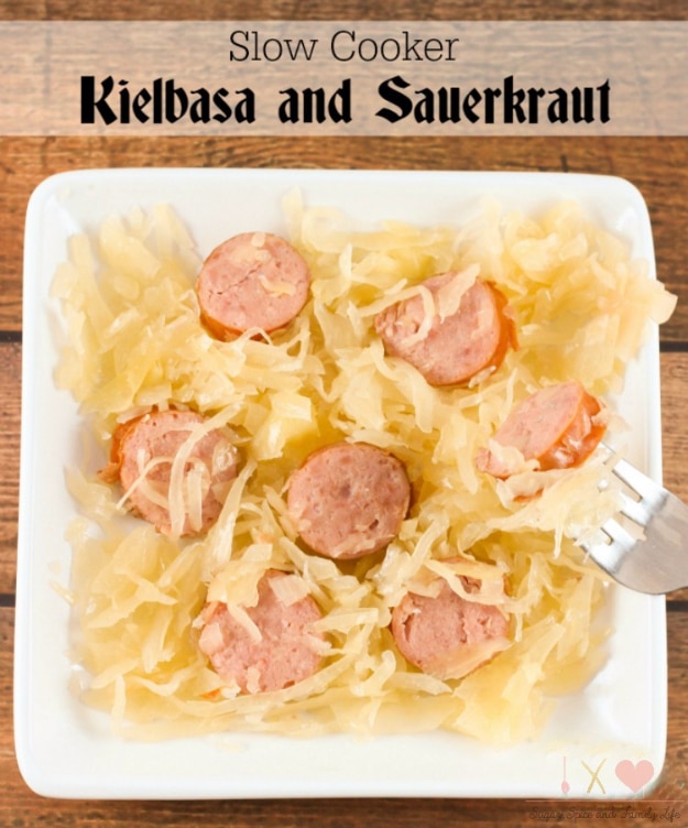 35 Fall Recipes - Slow Cooker Kielbasa And Sauerkraut - Best Quick And Easy Fall Recipe Ideas and Healthy Dishes You Can Make For Dinner, Soup, Appetizers, Crockpot and Slow Cooker Snacks and Drinks, Even Dessert 