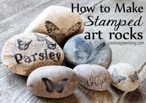 Dollar Store Crafts - Stamped Rocks for Your Garden - Best Cheap DIY Dollar Store Craft Ideas for Kids, Teen, Adults, Gifts and For Home #dollarstore #crafts #cheapcrafts #diy