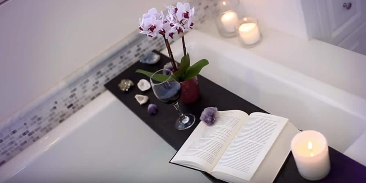 She Makes A Bath Tub Shelf For Relaxation And Enjoyment Easy And Cheap! | DIY Joy Projects and Crafts Ideas