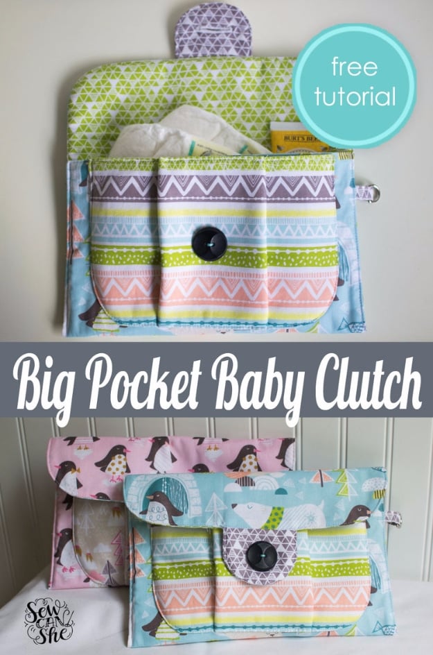 51 Things to Sew for Baby - Big Pocket Baby Clutch - Cool Gifts For Baby, Easy Things To Sew And Sell, Quick Things To Sew For Baby, Easy Baby Sewing Projects For Beginners, Baby Items To Sew And Sell #baby #diy #diygifts