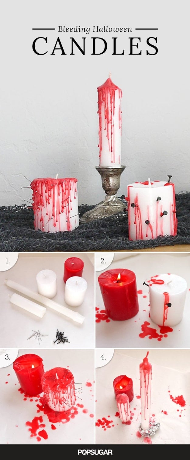 DIY Halloween Decorations - Bleeding Halloween Candles - Best Easy, Cheap and Quick Halloween Decor Ideas and Crafts for Inside and Outside Your Home - Scary, Creepy Cute and Fun Outdoor Project Tutorials 