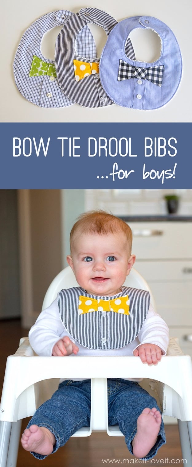 DIY Gifts for Babies - Bow Tie Drool Bibs - Best DIY Gift Ideas for Baby Boys and Girls - Creative Projects to Sew, Make and Sell, Gift Baskets, Diaper Cakes and Presents for Baby Showers and New Parents. Cool Christmas and Birthday Ideas #diy #babygifts #diygifts #baby