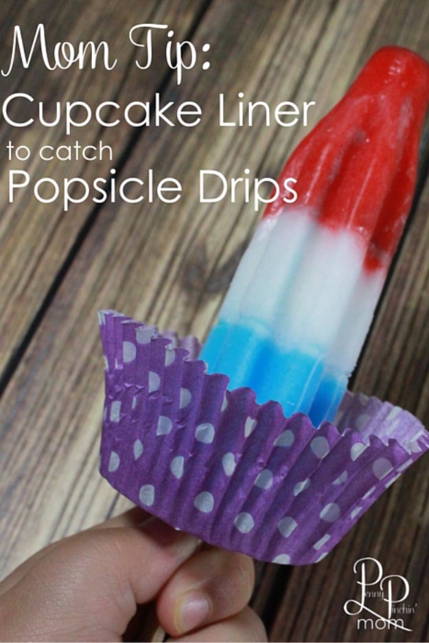 32 DIY Parenting Hacks - Cupcake Liner To Catch Popsicle Drips - Brilliant Parenting Hacks, Tips And Tricks That Will Make Parenting Easier, Parenting Made Fun, Genius Parenting Hacks Every Parent Should Know, Best Parenting Hacks, Extremely Clever Parenting Hacks 
