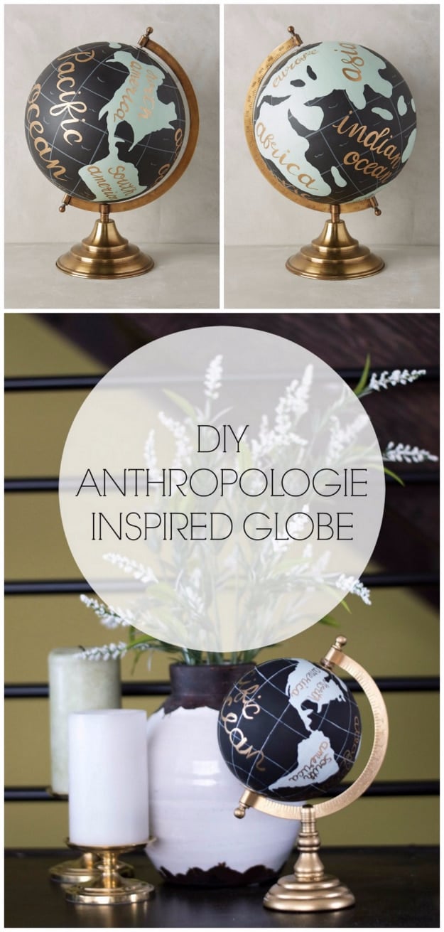33 Cool DIYs With Spray Paint - DIY Anthropologie Inspired Wanderlust Globe - Easy Spray Paint Decor, Fun Do It Yourself Spray Paint Ideas, Cool Spray Paint Projects To Try, Upcycled And Repurposed, Restore Old Items With Spray Paint 