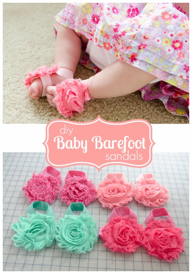 DIY Gifts for Babies - DIY Baby Barefoot Sandals - Best DIY Gift Ideas for Baby Boys and Girls - Creative Projects to Sew, Make and Sell, Gift Baskets, Diaper Cakes and Presents for Baby Showers and New Parents. Cool Christmas and Birthday Ideas #diy #babygifts #diygifts #baby