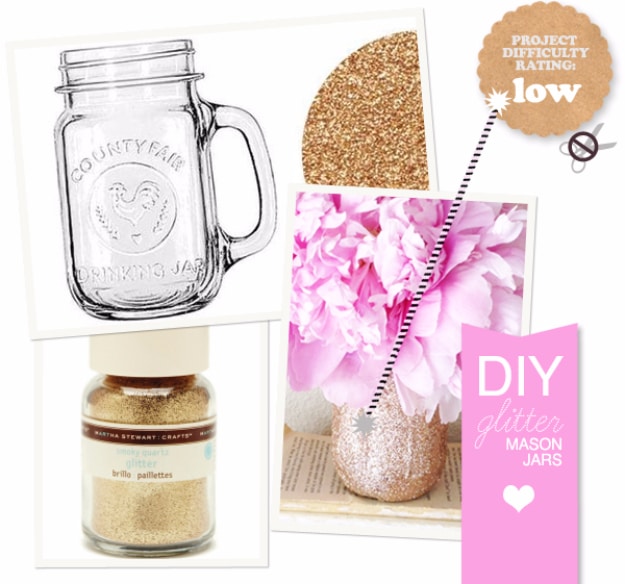 42 DIY Room Decor for Girls - DIY Glitter Mason Jar - Awesome Do It Yourself Room Decor For Girls, Room Decorating Ideas, Creative Room Decor For Girls, Bedroom Accessories, Cute Room Decor For Girls 