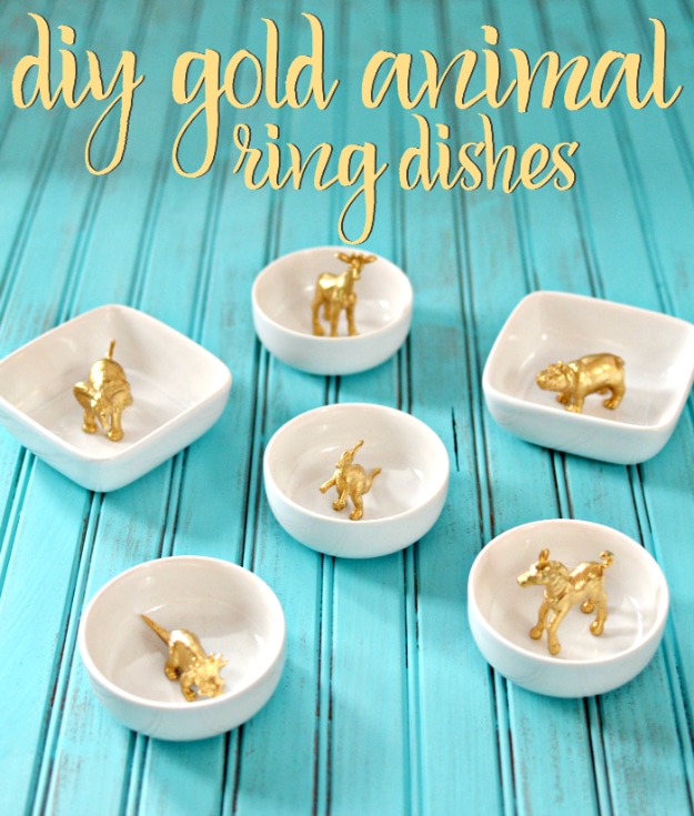 42 DIY Room Decor for Girls - DIY Gold Animal Ring Dishes - Awesome Do It Yourself Room Decor For Girls, Room Decorating Ideas, Creative Room Decor For Girls, Bedroom Accessories, Cute Room Decor For Girls 