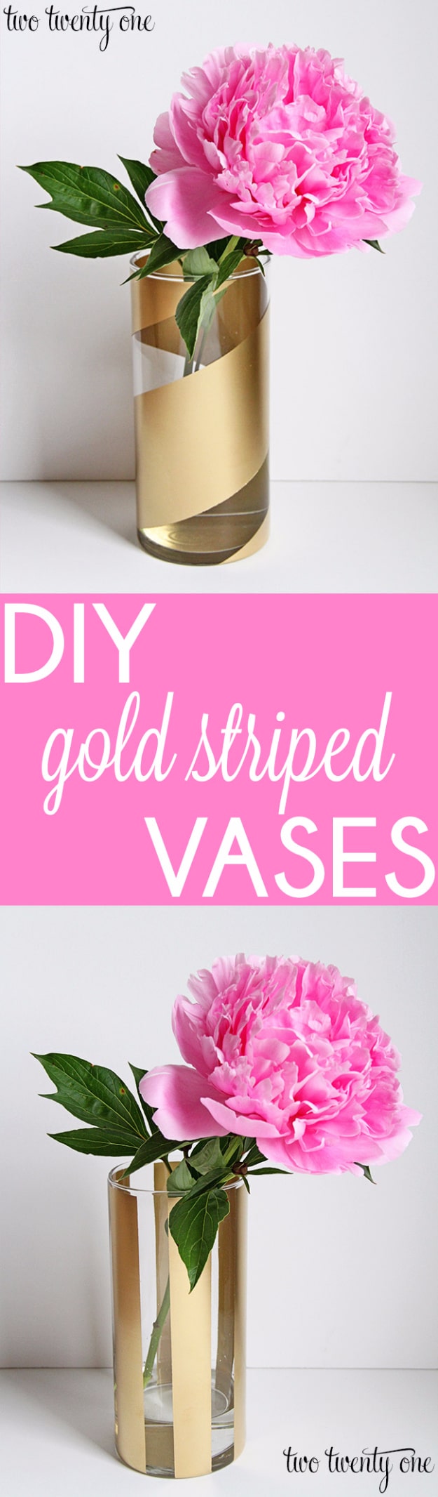  Easy Dollar Store Crafts - DIY Gold Striped Vases - Quick And Cheap Crafts To Make, Dollar Store Craft Ideas To Make And Sell, Cute Dollar Store Do It Yourself Projects, Cheap Craft Ideas, Dollar store Decor, 