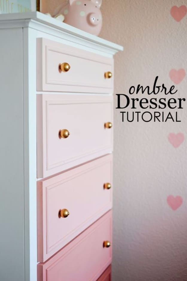 42 DIY Room Decor for Girls - DIY Ombre Dresser - Awesome Do It Yourself Room Decor For Girls, Room Decorating Ideas, Creative Room Decor For Girls, Bedroom Accessories, Cute Room Decor For Girls 