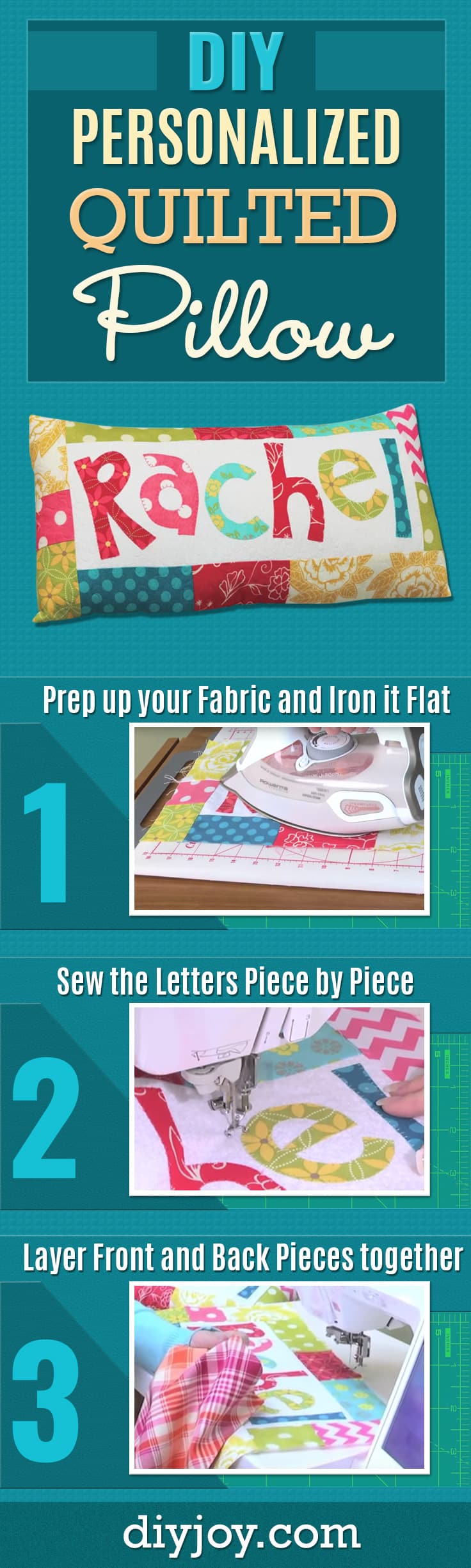 DIY Sewing Ideas - Free Sewing Tutorials for Cheap DIY Christmas Gifts - Personalized Name Quilted Pillow 
