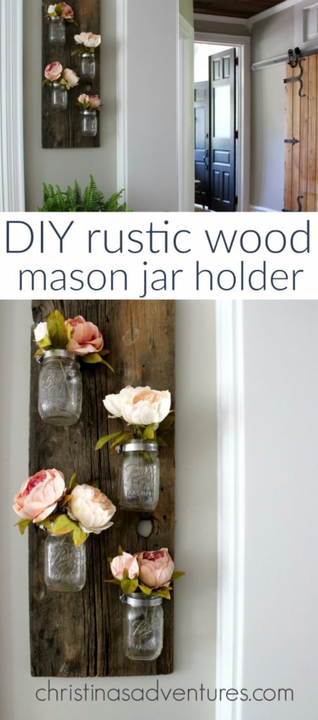 Mason Jar Crafts You Can Make In Under an Hour - DIY Rustic Wood Mason Jar Holder - Quick Mason Jar DIY Projects that Make Cool Home Decor and Awesome DIY Gifts - Best Creative Ideas for Mason Jars with Step By Step Tutorials and Instructions - For Teens, For Home, For Gifts, For Kids, For Summer, For Fall #masonjarcrafts #easycrafts 