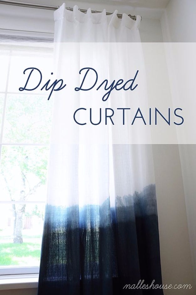 42 DIY Room Decor for Girls - Easy Dip Dyed Curtains - Awesome Do It Yourself Room Decor For Girls, Room Decorating Ideas, Creative Room Decor For Girls, Bedroom Accessories, Cute Room Decor For Girls 