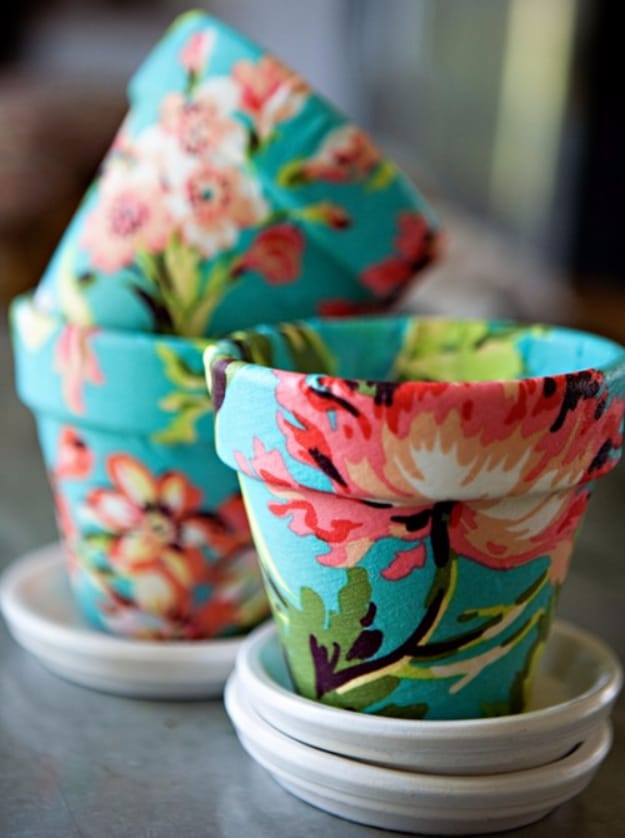 DIY Gifts for Mom -Inexpensive Terra Cotta Decoupage Fabric Pots- Best Craft Projects and Gift Ideas You Can Make for Your Mother - Last Minute Presents for Birthday and Christmas - Creative Photo Projects, Bath Ideas, Thoughtful Things to Give Moms