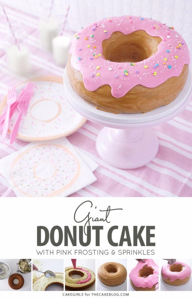 41 Best Homemade Birthday Cake Recipes - Giant Donut Cake - Birthday Cake Recipes From Scratch, Delicious Birthday Cake Recipes To Make, Quick And Easy Birthday Cake Recipes, Awesome Birthday Cake Ideas 