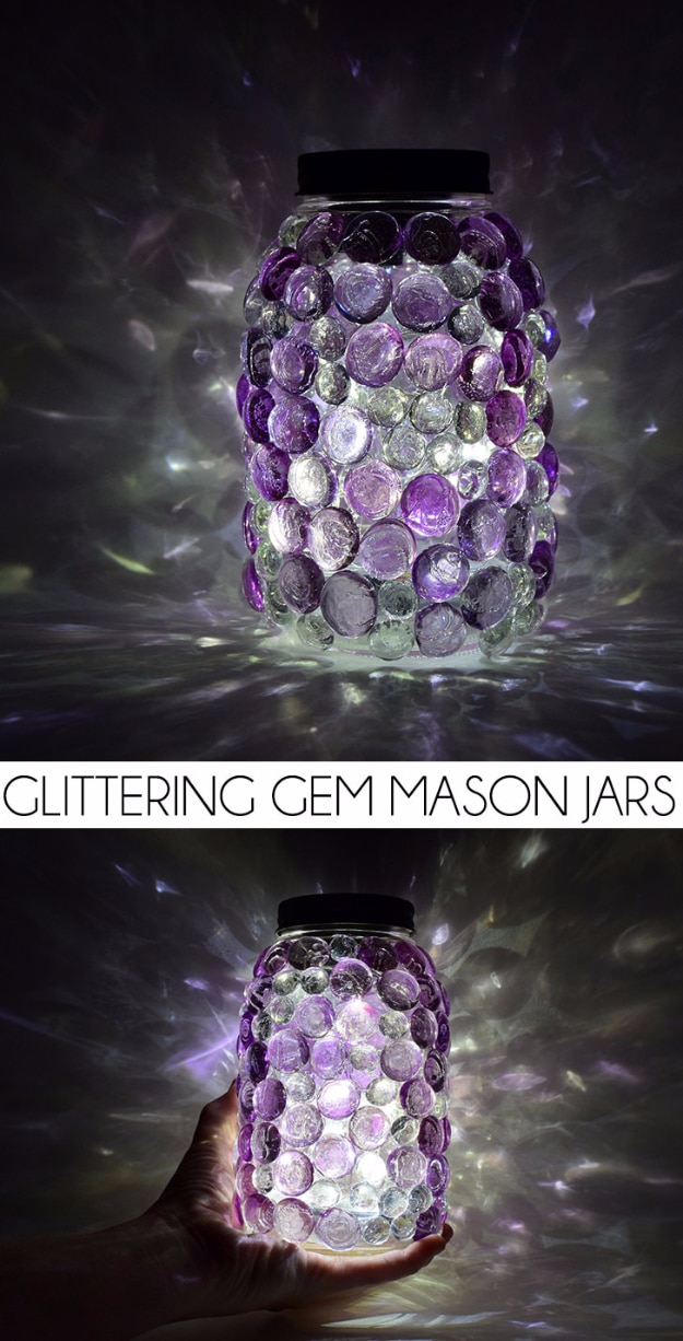 Mason Jar Crafts You Can Make In Under an Hour - Glittering Gem Mason Jars - Quick Mason Jar DIY Projects that Make Cool Home Decor and Awesome DIY Gifts - Best Creative Ideas for Mason Jars with Step By Step Tutorials and Instructions - For Teens, For Home, For Gifts, For Kids, For Summer, For Fall #masonjarcrafts #easycrafts