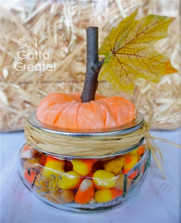 Best Mason Jar Crafts for Fall - Half Pint Mason Jar Pumpkin - DIY Mason Jar Ideas for Centerpieces, Wedding Decorations, Homemade Gifts, Craft Projects with Leaves, Flowers and Burlap, Painted Art, Candles and Luminaries for Cool Home Decor 