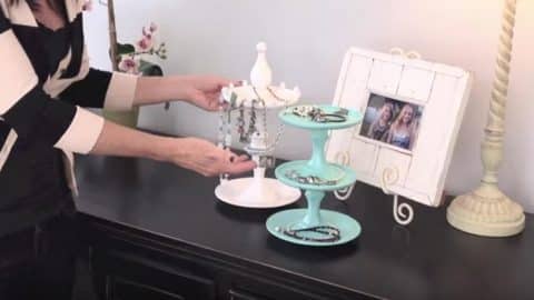 She Buys Candle Holders And Plates At The Dollar Store And Makes Darling Jewelry Stands! | DIY Joy Projects and Crafts Ideas