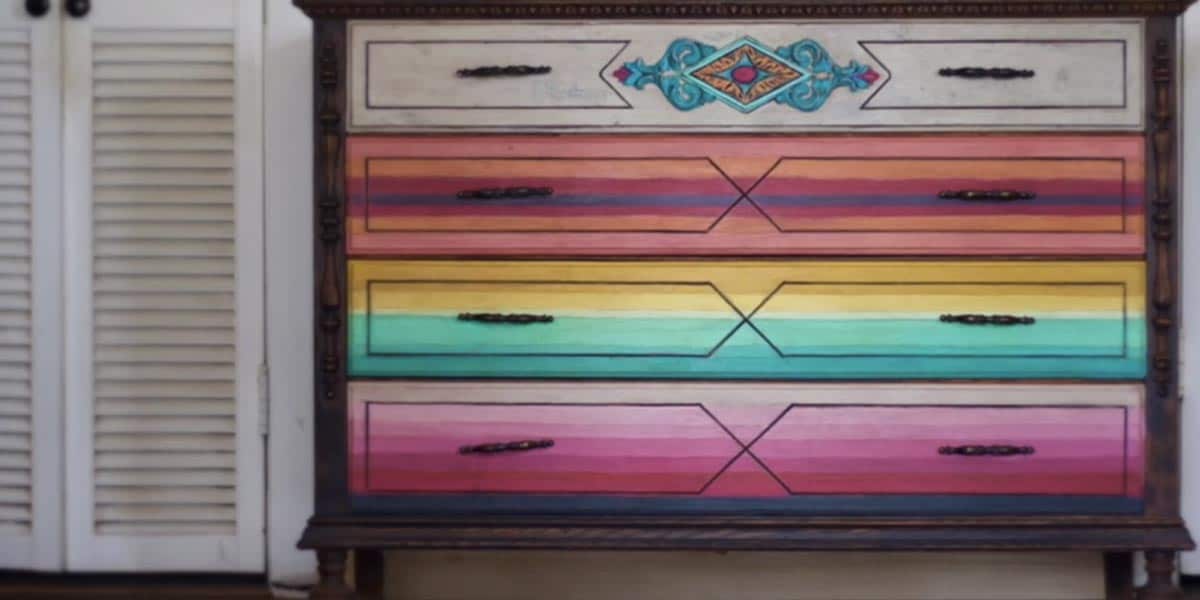 Watch How She Transforms An Old Dresser Into The Amazing Mexican Serape Look (Spectacular!) | DIY Joy Projects and Crafts Ideas