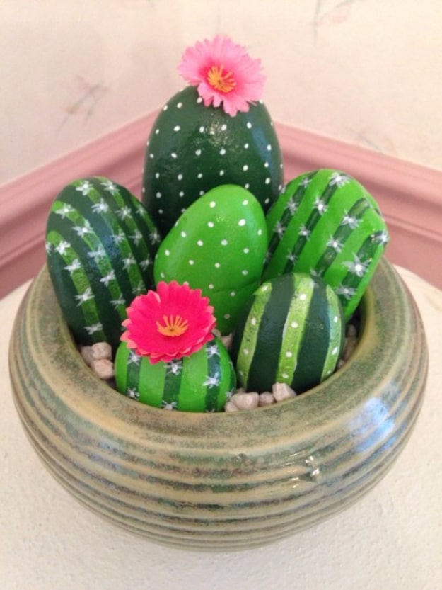 42 DIY Room Decor for Girls - Painted Cactus Rocks - Awesome Do It Yourself Room Decor For Girls, Room Decorating Ideas, Creative Room Decor For Girls, Bedroom Accessories, Cute Room Decor For Girls 