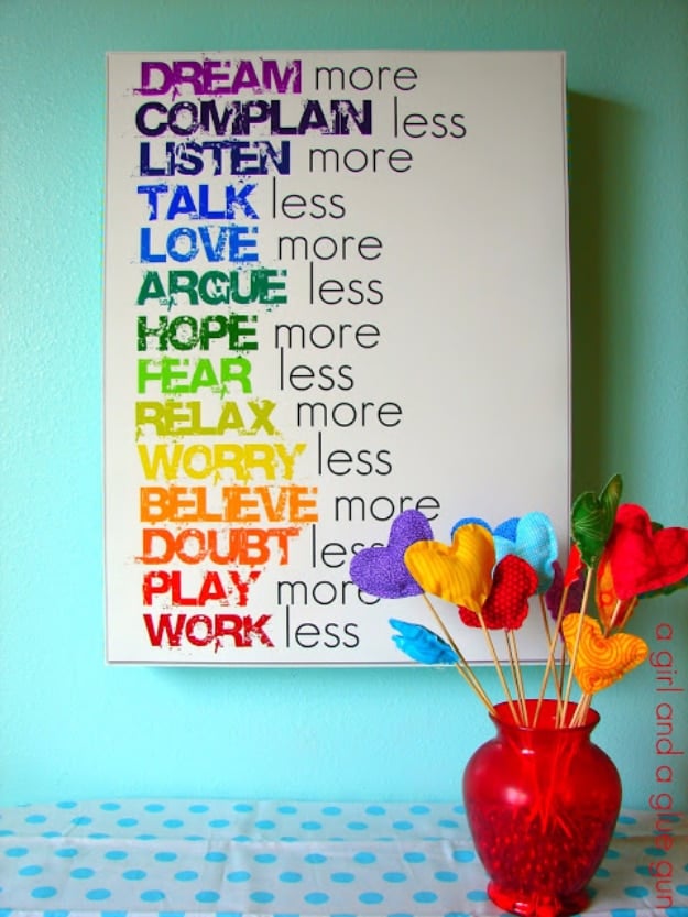 42 DIY Room Decor for Girls - Rainbow Text Wall Art - Awesome Do It Yourself Room Decor For Girls, Room Decorating Ideas, Creative Room Decor For Girls, Bedroom Accessories, Cute Room Decor For Girls 