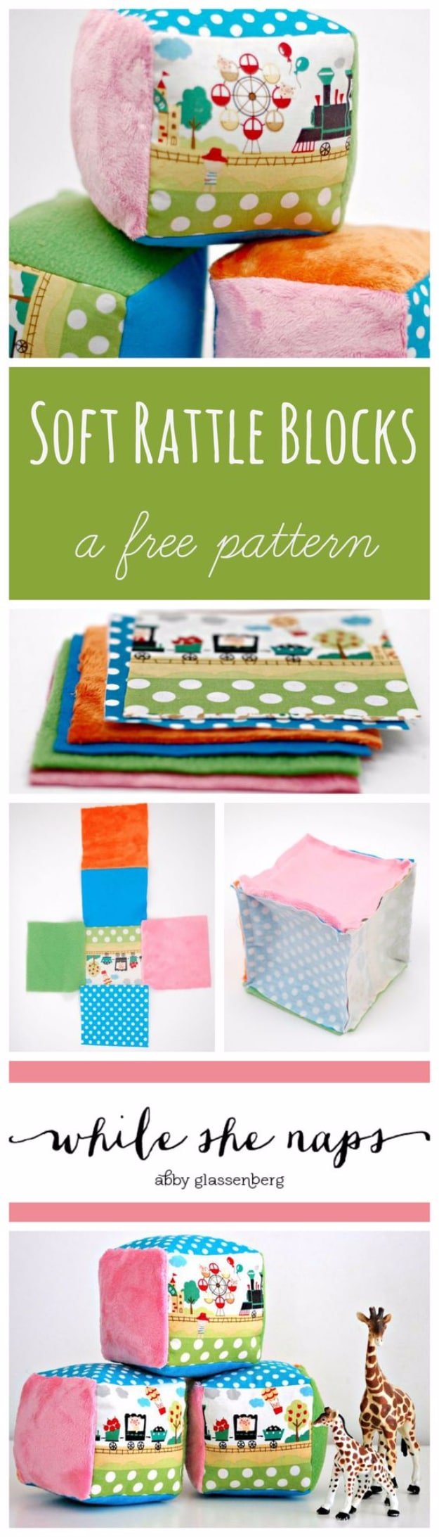 DIY Gifts for Babies - Soft Rattle Blocks - Best DIY Gift Ideas for Baby Boys and Girls - Creative Projects to Sew, Make and Sell, Gift Baskets, Diaper Cakes and Presents for Baby Showers and New Parents. Cool Christmas and Birthday Ideas #diy #babygifts #diygifts #baby