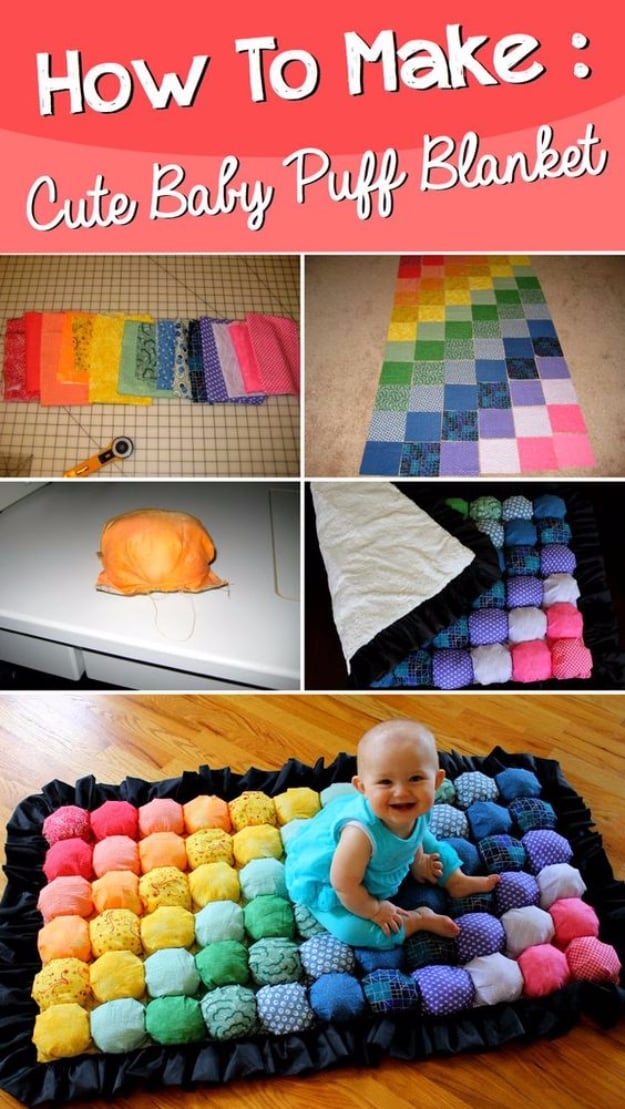 DIY Gifts for Babies - Super Cute Baby Puff Blanket - Best DIY Gift Ideas for Baby Boys and Girls - Creative Projects to Sew, Make and Sell, Gift Baskets, Diaper Cakes and Presents for Baby Showers and New Parents. Cool Christmas and Birthday Ideas #diy #babygifts #diygifts #baby