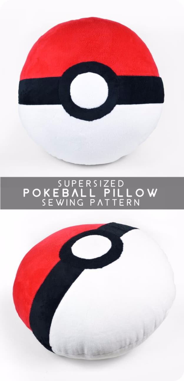 Quick DIY Gifts You Can Sew - Supersized Pokeball Pillow - Best Sewing Projects for Gift Giving and Simple Handmade Presents - Free Sewing Patterns Easy #sewing #diygifts 