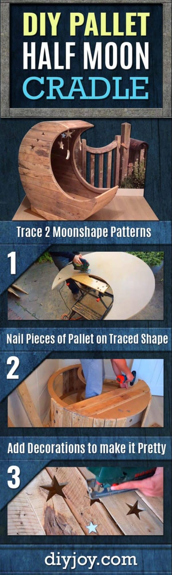 How to Make A Pallet Cradle | DIY Baby Gifts for Furniture and Nursery Decor - wooden Moon Shaped Cradle for Babies Room - DIY Wood Pallet Furniture Ideas