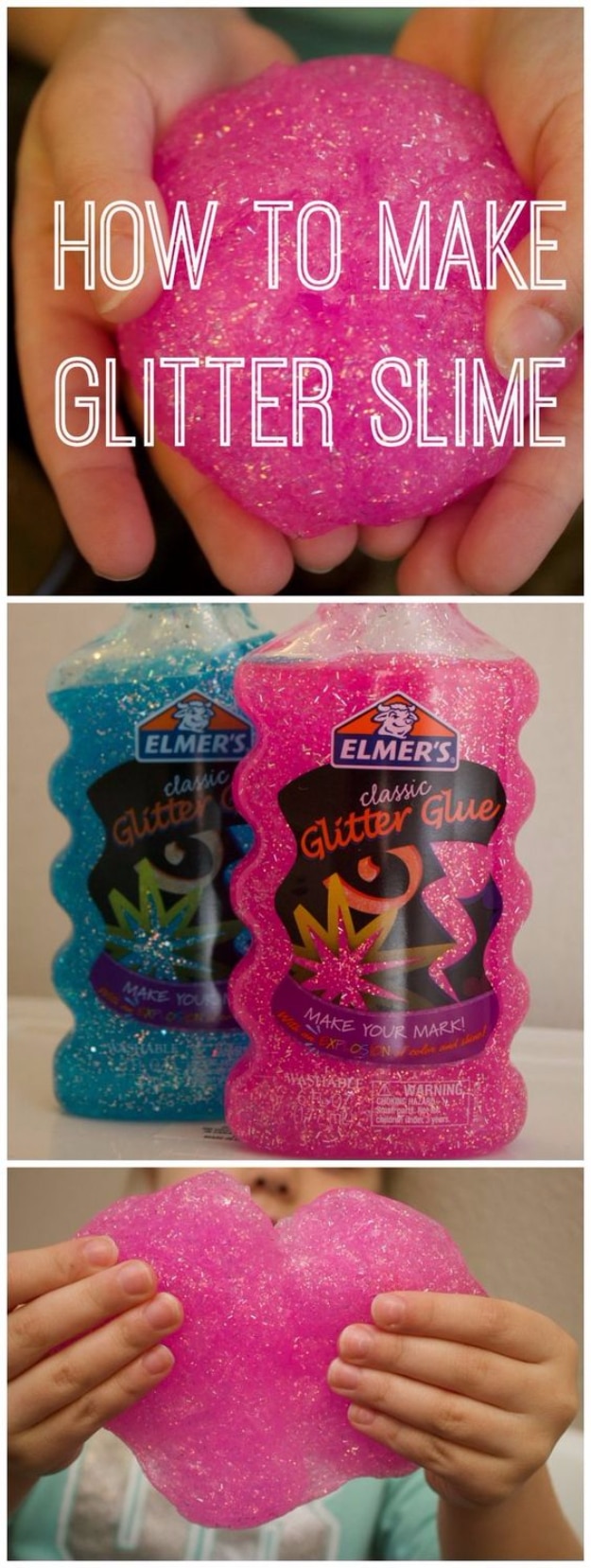 Crafts For Kids To Make At Home - 3-Ingredient Glitter Slime - Cheap DIY Projects and Fun Craft Ideas for Children - Cute Paper Crafts, Fall and Winter Fun, Things For Toddlers, Babies, Boys and Girls #kidscrafts #crafts #kids