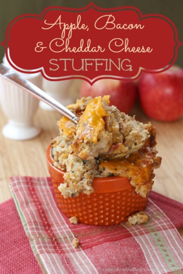 Easy Thanksgiving Recipes - Apple Bacon And Cheddar Cheese Stuffing - Best Simple and Quick Recipe Ideas for Thanksgiving Dinner. Cranberries, Turkey, Gravy, Sauces, Sides, Vegetables, Dips and Desserts - DIY Cooking Tutorials With Step by Step Instructions - Ideas for A Crowd, Parties and Last Minute Recipes 