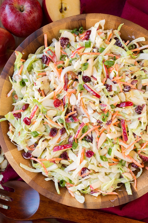 Easy Thanksgiving Recipes - Apple Cranberry Almond Coleslaw - Best Simple and Quick Recipe Ideas for Thanksgiving Dinner. Cranberries, Turkey, Gravy, Sauces, Sides, Vegetables, Dips and Desserts - DIY Cooking Tutorials With Step by Step Instructions - Ideas for A Crowd, Parties and Last Minute Recipes 