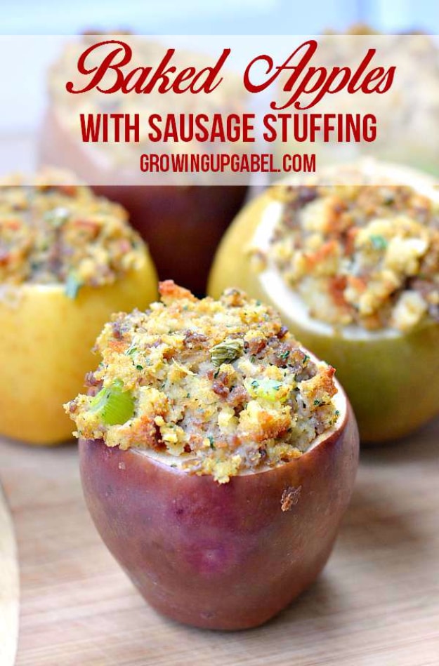 Easy Thanksgiving Recipes - Baked Apples With Sausage Stuffing - Best Simple and Quick Recipe Ideas for Thanksgiving Dinner. Cranberries, Turkey, Gravy, Sauces, Sides, Vegetables, Dips and Desserts - DIY Cooking Tutorials With Step by Step Instructions - Ideas for A Crowd, Parties and Last Minute Recipes