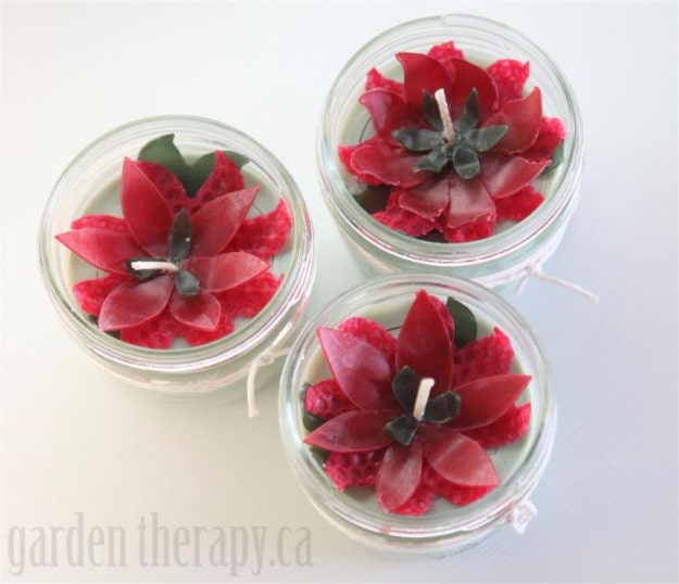 Best DIY Gifts in Mason Jars - Beeswax Poinsettia Candles - Cute Mason Jar Crafts and Recipe Ideas that Make Great DIY Christmas Presents for Friends and Family - Gifts for Her, Him, Mom and Dad - Gifts in A Jar #diygifts #christmas