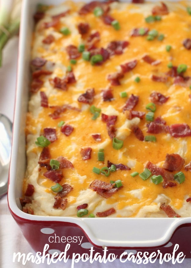 Easy Thanksgiving Recipes - Cheesy Mashed Potato Casserole - Best Simple and Quick Recipe Ideas for Thanksgiving Dinner. Cranberries, Turkey, Gravy, Sauces, Sides, Vegetables, Dips and Desserts - DIY Cooking Tutorials With Step by Step Instructions - Ideas for A Crowd, Parties and Last Minute Recipes 