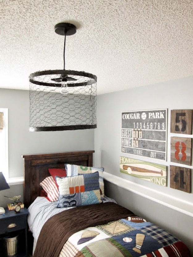 DIY Room Decor for Boys - Chicken Wire Light Fixture - Best Creative Bedroom Ideas for Boy Rooms - Wall Art, Lamps, Rugs, Lamps, Beds, Bedding and Furniture You Can Make for Teens, Tweens and Teenagers #diy #homedecor #boys