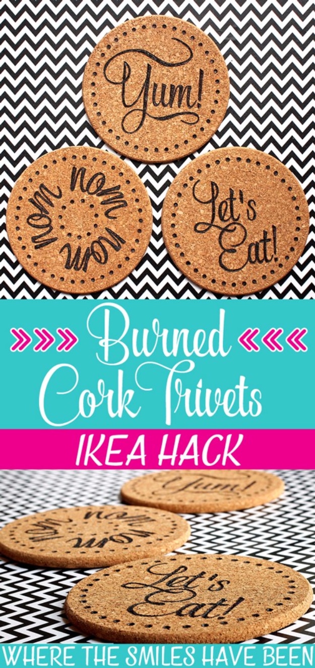 Best IKEA Hacks and DIY Hack Ideas for Furniture Projects and Home Decor from IKEA - DIY Burned IKEA Cork Trivets - Creative IKEA Hack Tutorials for DIY Platform Bed, Desk, Vanity, Dresser, Coffee Table, Storage and Kitchen, Bedroom and Bathroom Decor #ikeahacks #diy