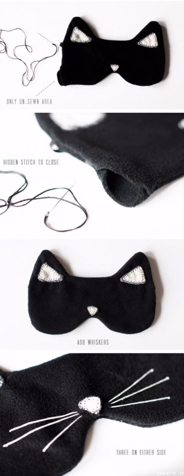 DIY Gifts To Sew For Friends - DIY Cat Eye Sleeping Mask - Quick and Easy Sewing Projects and Free Patterns for Best Gift Ideas and Presents - Creative Step by Step Tutorials for Beginners - Cute Home Decor, Accessories, Kitchen Crafts and DIY Fashion Ideas #diy #crafts #sewing