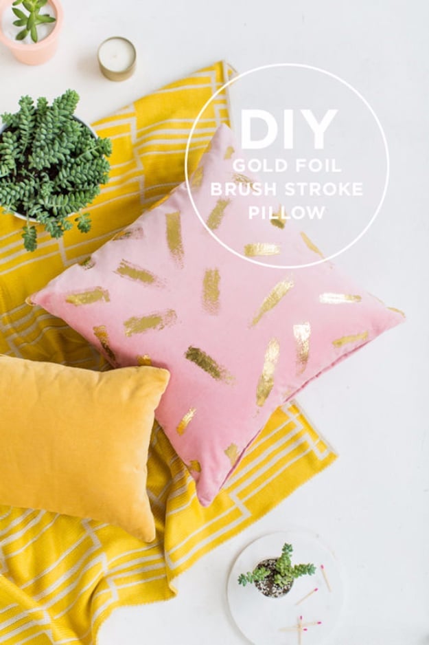 Creative DIY Gifts for Older Girls, Teens - DIY Gold Foil Brush Stroke Pillow - Cute Crafts and DIY Projects that Make Cool DYI Gift Ideas for Young and Older Girls, Teens and Teenagers - Awesome Room and Home Decor for Bedroom, Fashion, Jewelry and Hair Accessories - Cheap Craft Projects To Make For a Girl -DIY Christmas Presents for Tweens #diygifts #girlsgifts