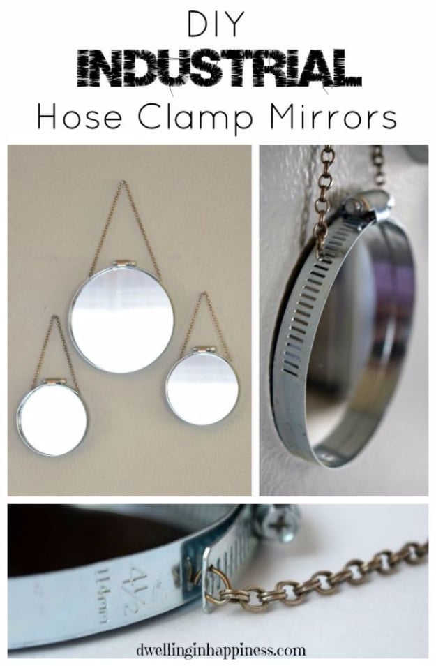 DIY Mirrors - DIY Industrial Hose Clamp Mirrors - Best Do It Yourself Mirror Projects and Cool Crafts Using Mirrors - Home Decor, Bedroom Decor and Bath Ideas - Step By Step Tutorials With Instructions 