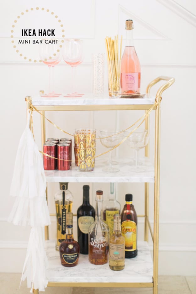 Best IKEA Hacks and DIY Hack Ideas for Furniture Projects and Home Decor from IKEA - DIY Mini Bar Cart - Creative IKEA Hack Tutorials for DIY Platform Bed, Desk, Vanity, Dresser, Coffee Table, Storage and Kitchen, Bedroom and Bathroom Decor #ikeahacks #diy