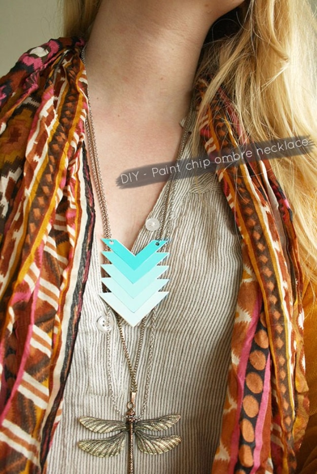 DIY Projects Made With Paint Chips - DIY Paint Chip Chevron Ombre Necklace - Best Creative Crafts, Easy DYI Projects You Can Make With Paint Chips - Cool Paint Chip Crafts and Project Tutorials - Crafty DIY Home Decor Ideas That Make Awesome DIY Gifts and Christmas Presents for Friends and Family #diy #crafts #paintchip #cheapcrafts