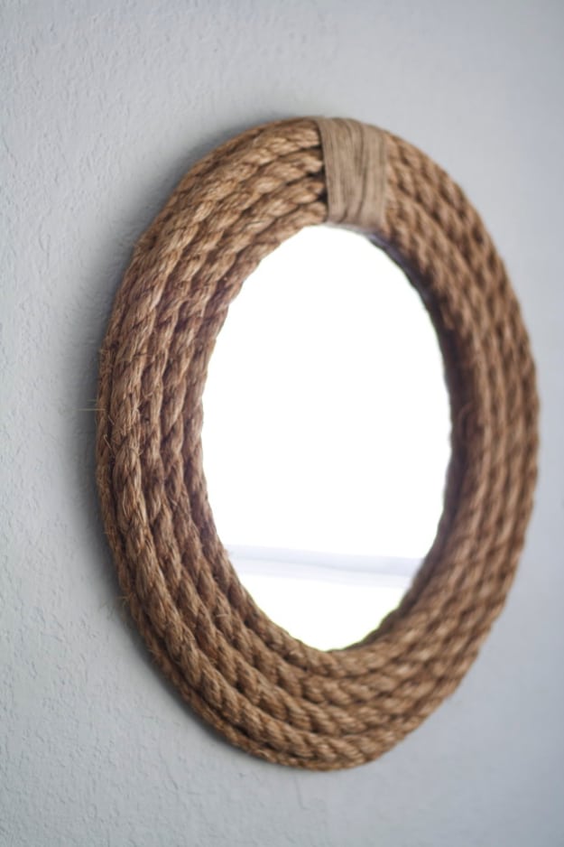DIY Mirrors - DIY Rope Mirror - Best Do It Yourself Mirror Projects and Cool Crafts Using Mirrors - Home Decor, Bedroom Decor and Bath Ideas - Step By Step Tutorials With Instructions 