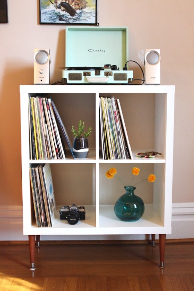 Best IKEA Hacks and DIY Hack Ideas for Furniture Projects and Home Decor from IKEA - DIY Vinyl Record Shelf - Creative IKEA Hack Tutorials for DIY Platform Bed, Desk, Vanity, Dresser, Coffee Table, Storage and Kitchen, Bedroom and Bathroom Decor #ikeahacks #diy